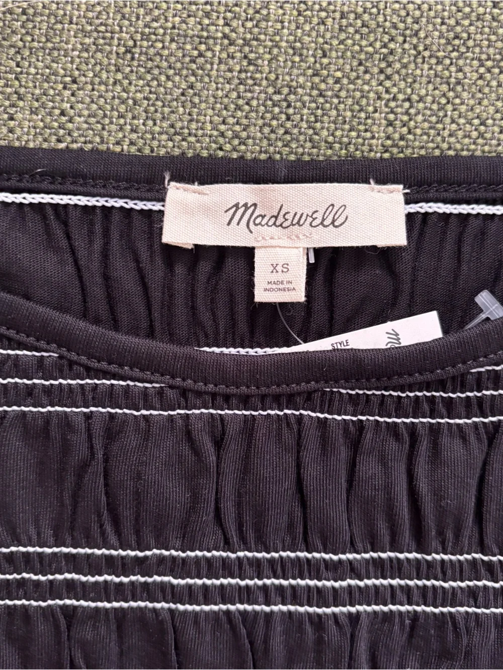 Madewell XS black ruched shirt with white stripes